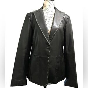 Banana Republic Dark Leather Jacket with Stitch Detail